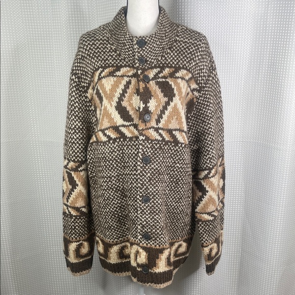 Vintage Express Handknit Cardigan Sweater Coat Wool Aztec Boho Grandpa Sz XL - Picture 1 of 7